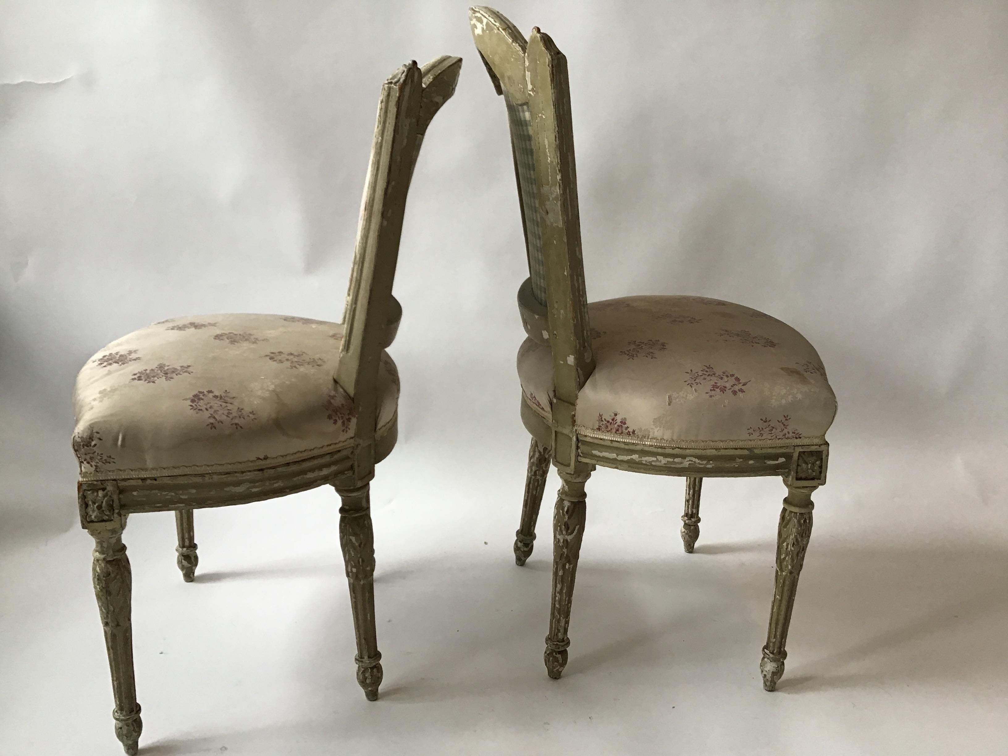 Late 19th Century Pair of 1870s French Louis XVI Side Chairs For Sale