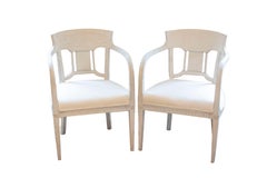 Pair of 1870s Swedish Painted Wood Neoclassical Style Upholstered Armchairs