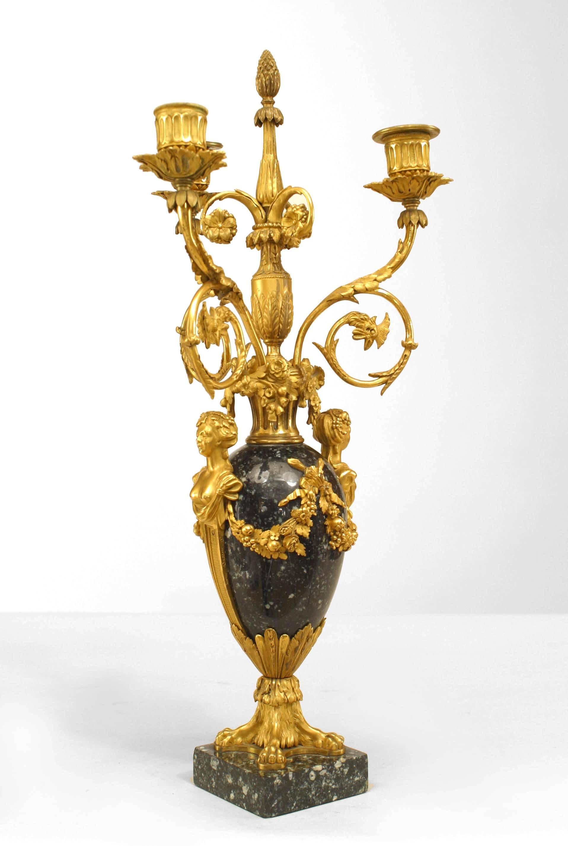 Louis XVI Pair of French Victorian Marble and Gilt Bronze Candelabras For Sale