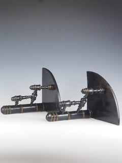 Pair of 1880 Aesthetic Movement Ebony and Gilt Corner Wall Display Shelves