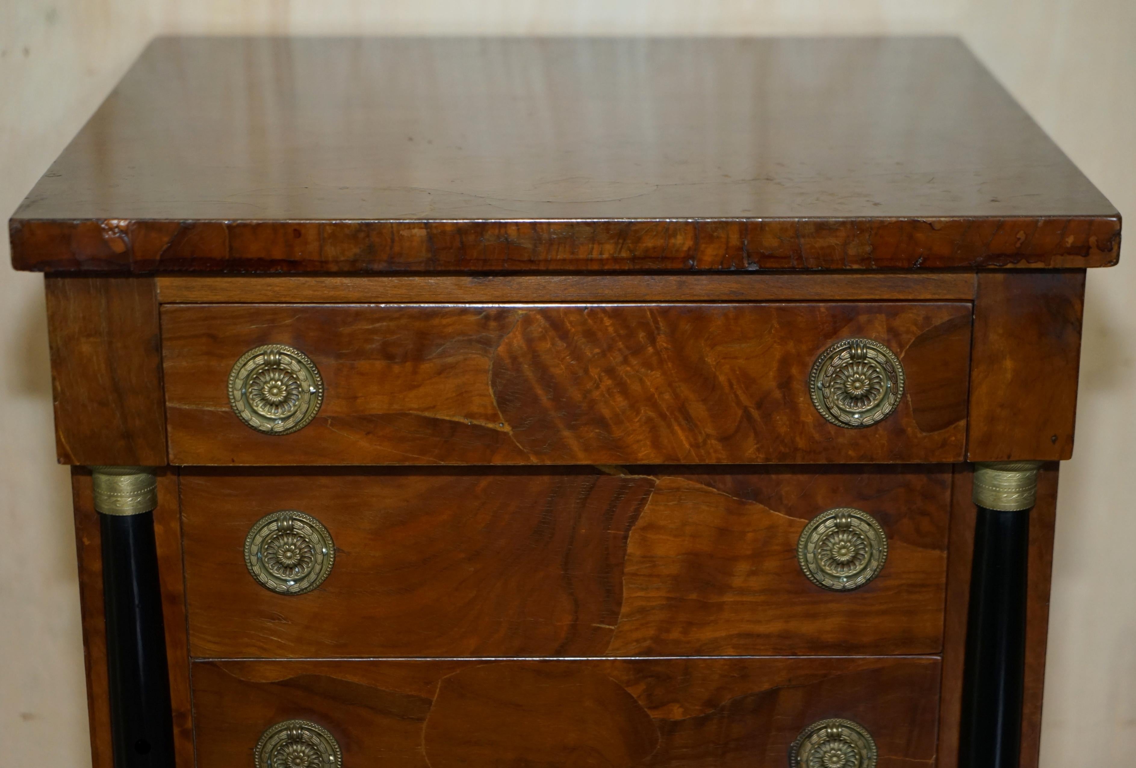 Pair of 1880 Biedermeier Burl Walnut Nightstands Bedside Table Sized Drawers 12