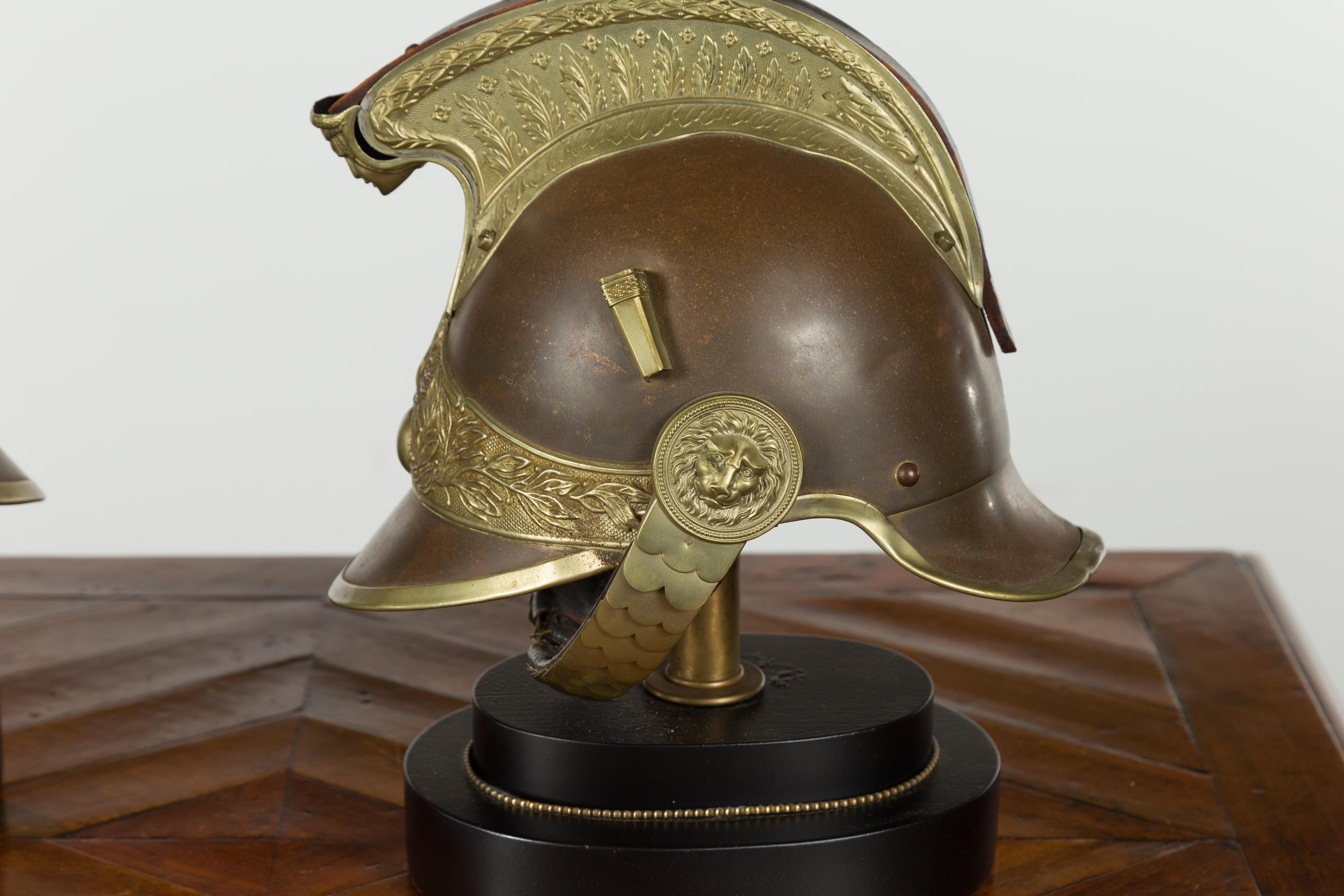 Pair of 1880s Brass Legionary Helmets Mounted as Table Lamps on Bases For Sale 5