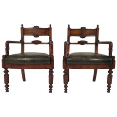 Pair of 1880s English Armchairs with Leather Seats