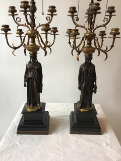 Pair of 1880s French Bronze Candelabra Lamps by Ferdinand Barbedienne
