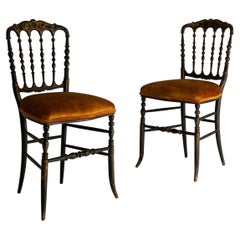 Pair Of 1880s French Napoleon III Chiavari Chairs In Ebonized Wood 
Upholstery
