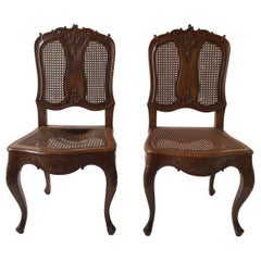 Antique Pair of 1880s French Provincial Hand Carved Side Chairs