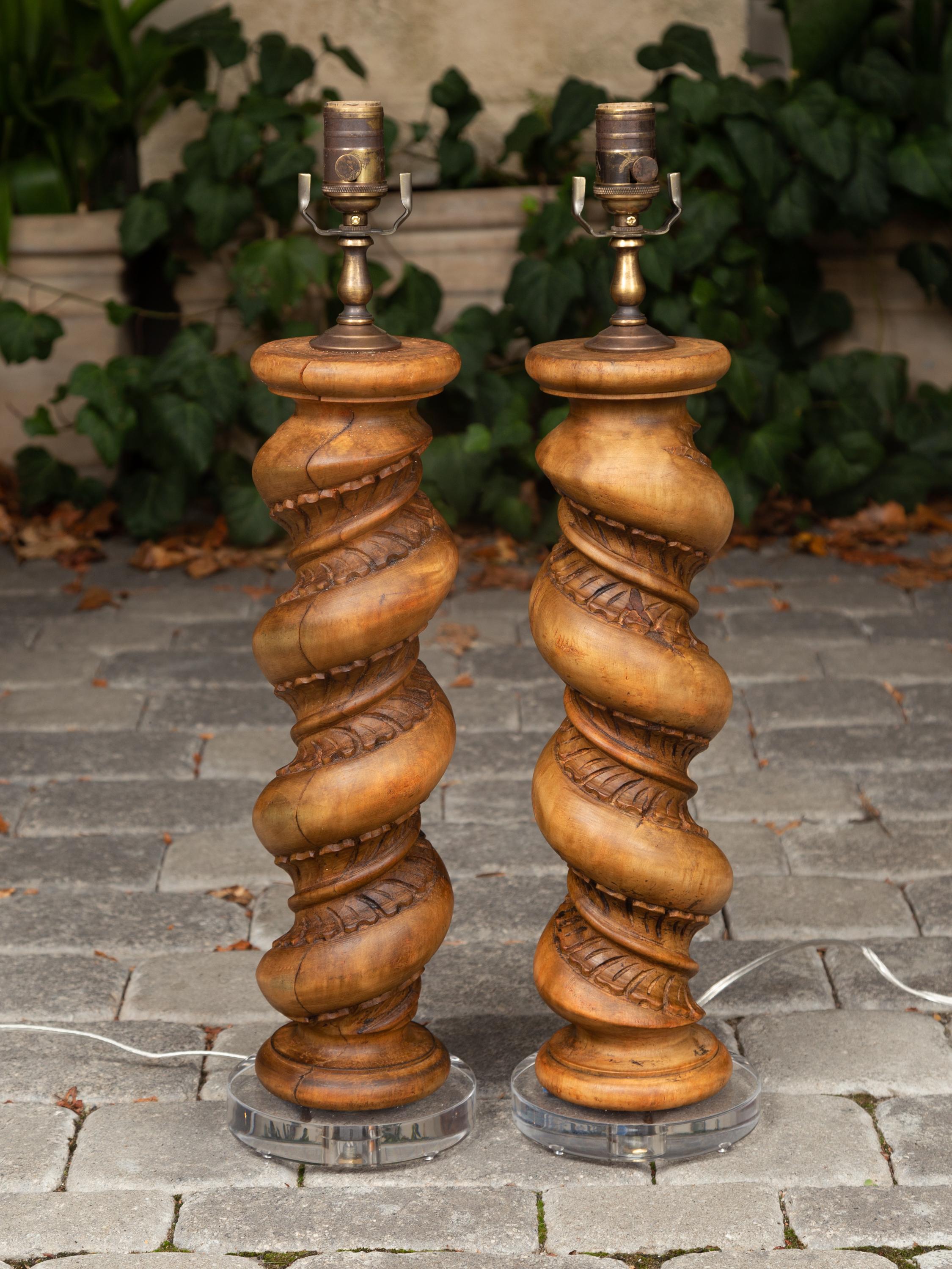 Pair of 1880s Italian Baroque Style Solomonic Columns Made into Table Lamps In Good Condition In Atlanta, GA