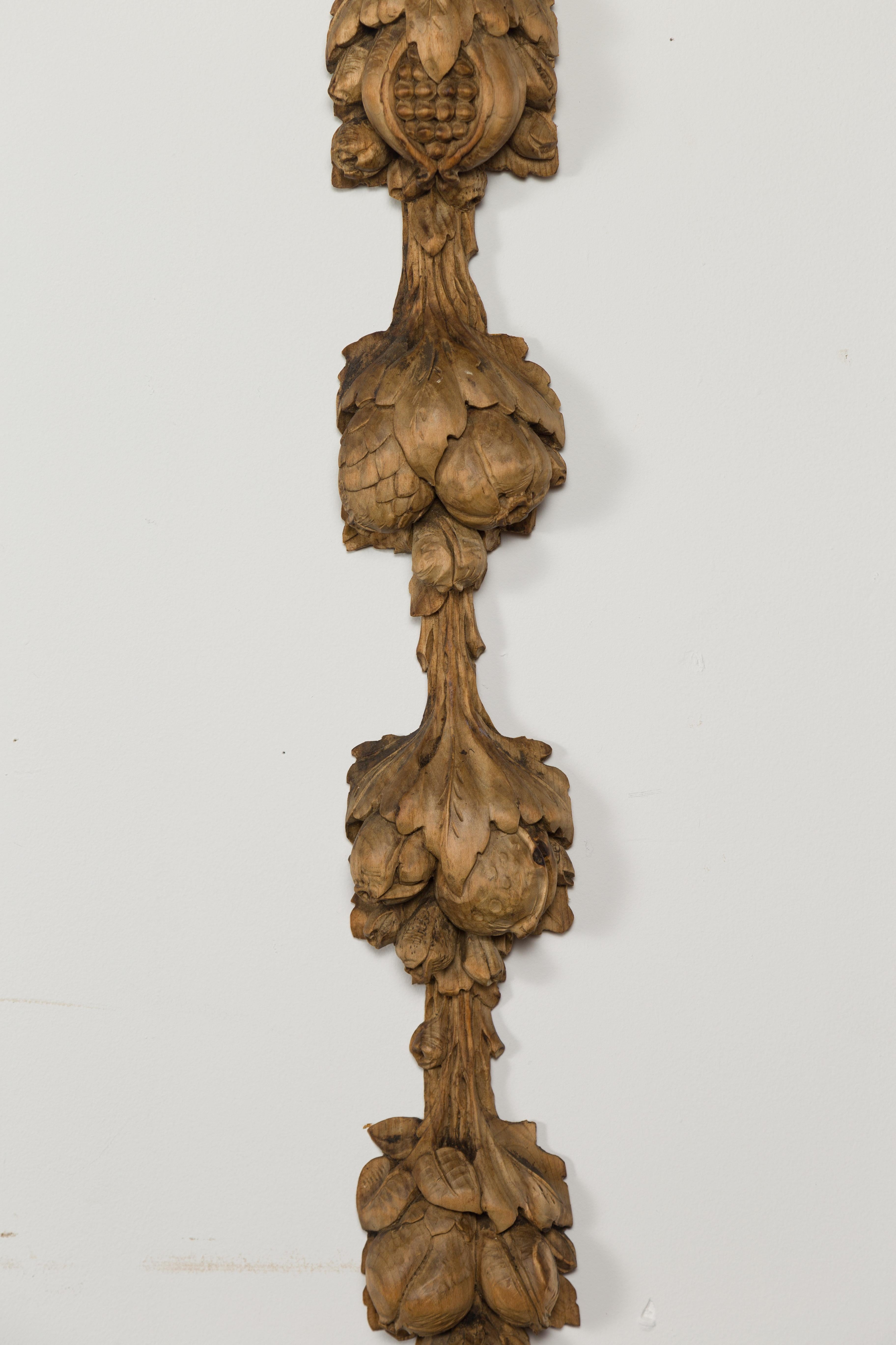 19th Century Pair of 1880s Italian Carved Wooden Wall Carvings Depicting Pomegranates For Sale