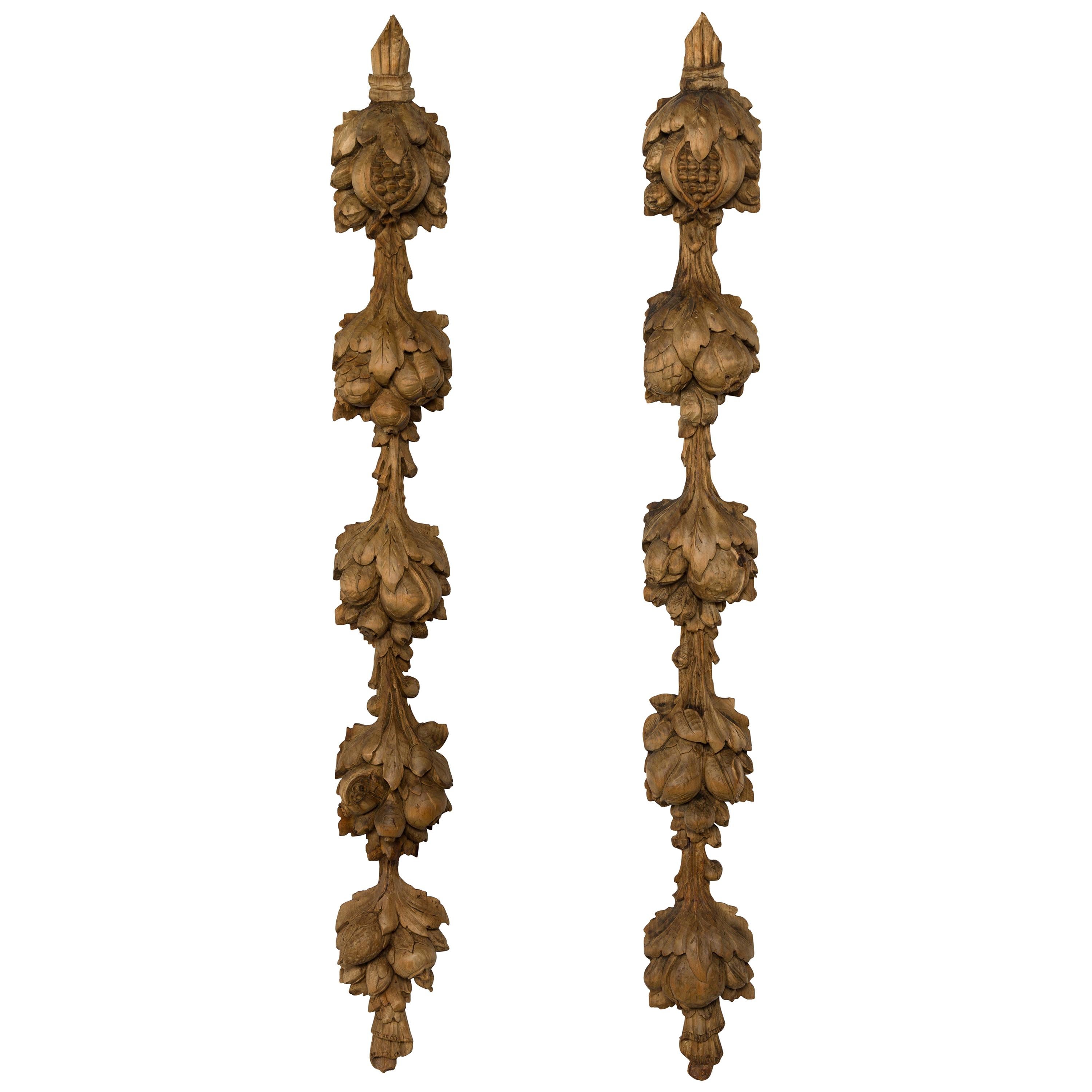 Pair of 1880s Italian Carved Wooden Wall Carvings Depicting Pomegranates