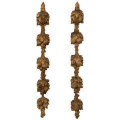 Antique Pair of 1880s Italian Carved Wooden Wall Carvings Depicting Pomegranates