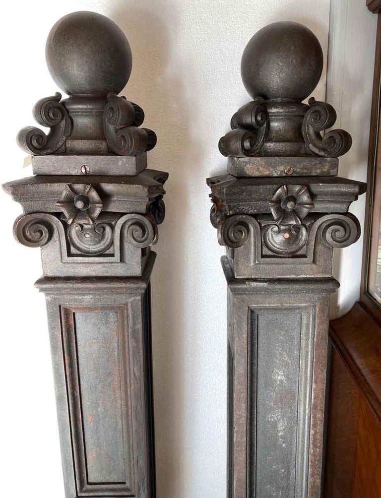 Pair of 1880s Ornate Cast Iron Newel Posts from Brooklyn, NY; Qty