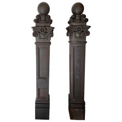 Pair of 1880s Ornate Cast Iron Newel Posts from Brooklyn, NY; Qty Available