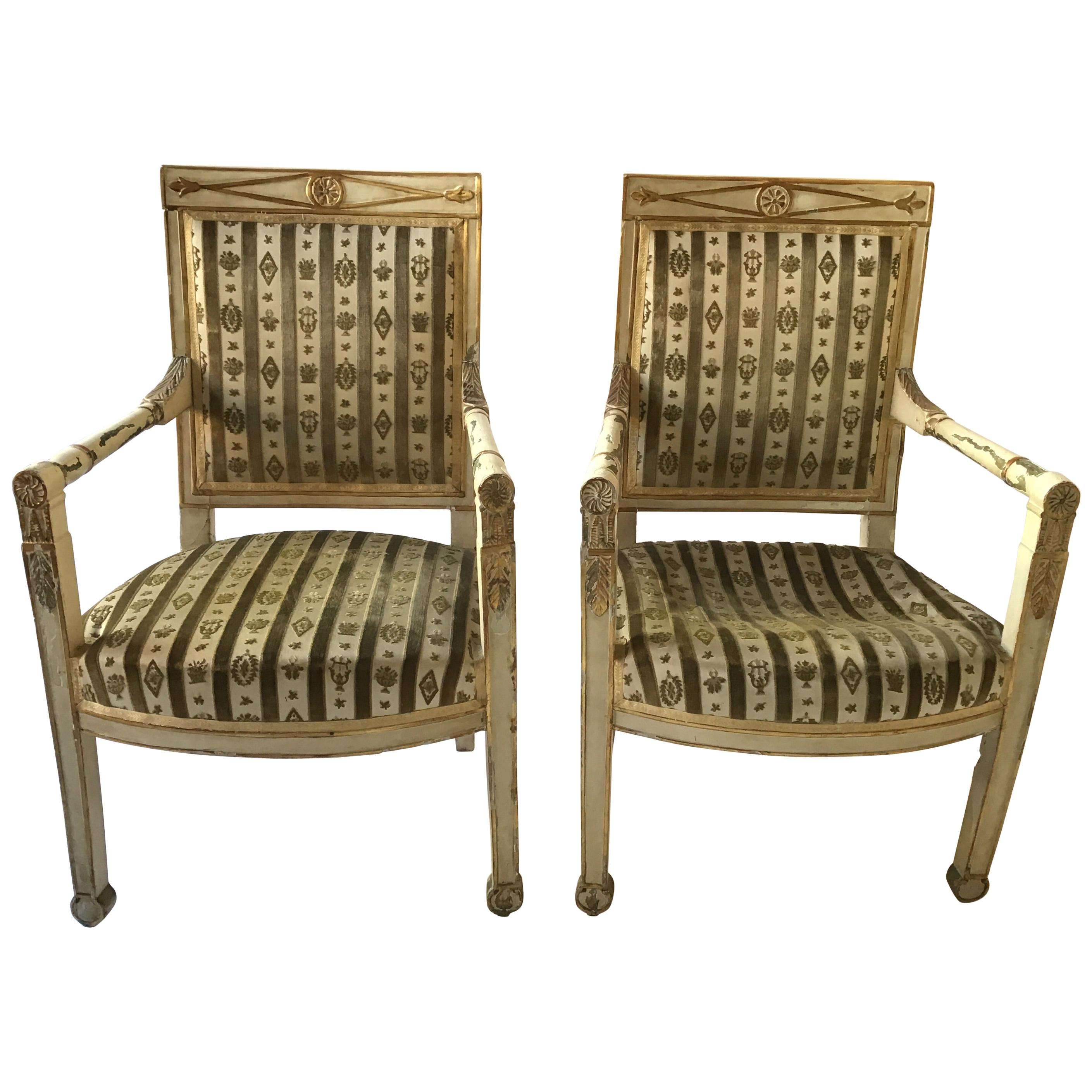 Paar bemalte französische Directoire-Sessel aus den 1880er Jahren