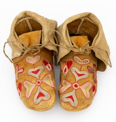 19th-Century Salish Plateau Moccasins with Appliquéd Heart & Foliate Motifs
