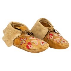 Circa 1880 Salish Appliqued Moccasins, Native American Plateau, Deer Hide