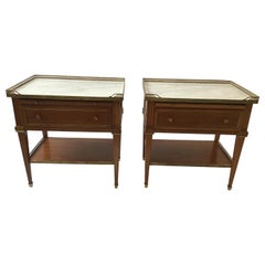 Pair of 1890s French Directoire Marble-Top End Tables