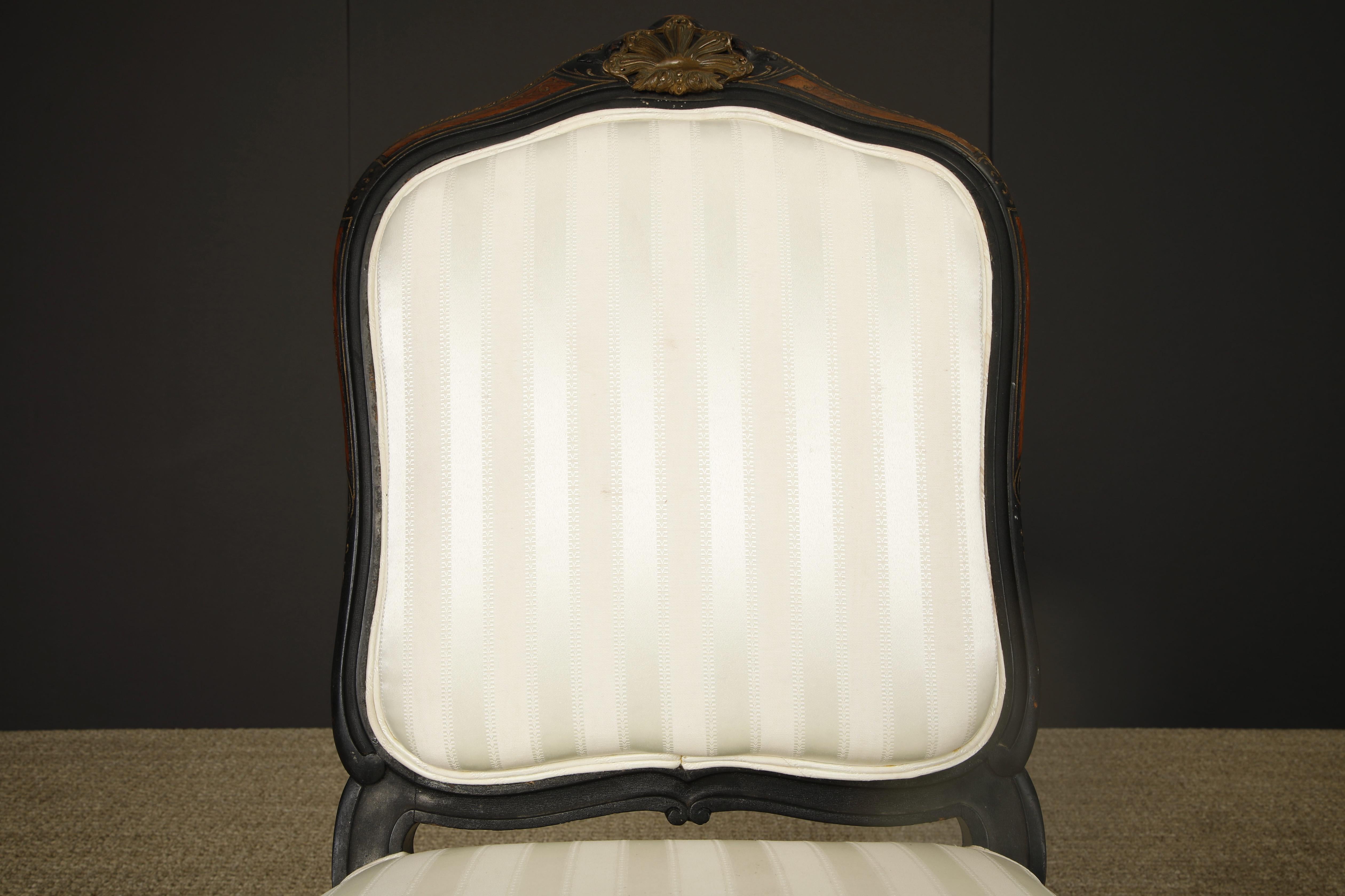 Pair of 1890s French Louis XV Carved, Gilt, Ebonized, and Upholstered Chairs For Sale 6