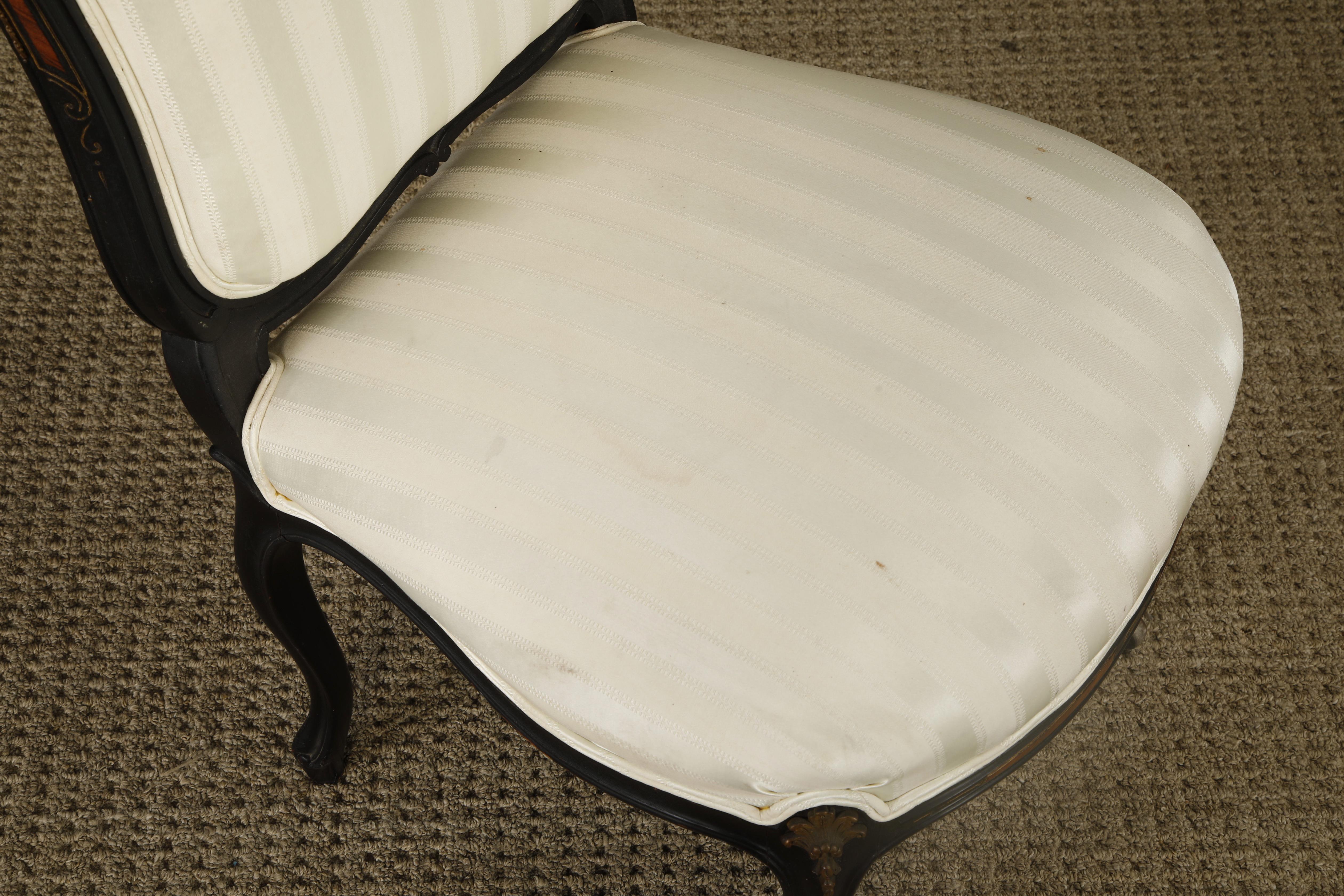 Pair of 1890s French Louis XV Carved, Gilt, Ebonized, and Upholstered Chairs For Sale 11