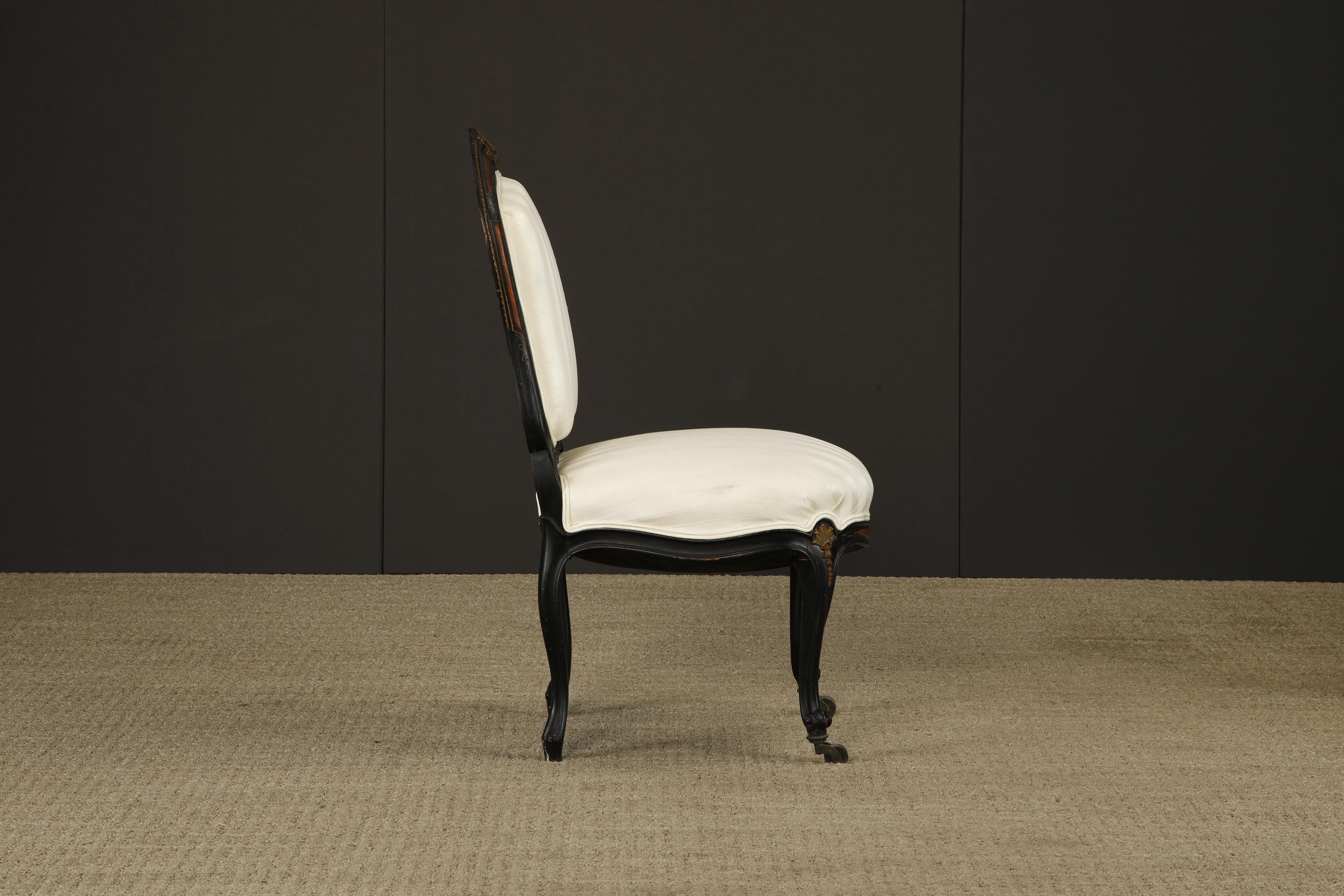 Pair of 1890s French Louis XV Carved, Gilt, Ebonized, and Upholstered Chairs For Sale 12
