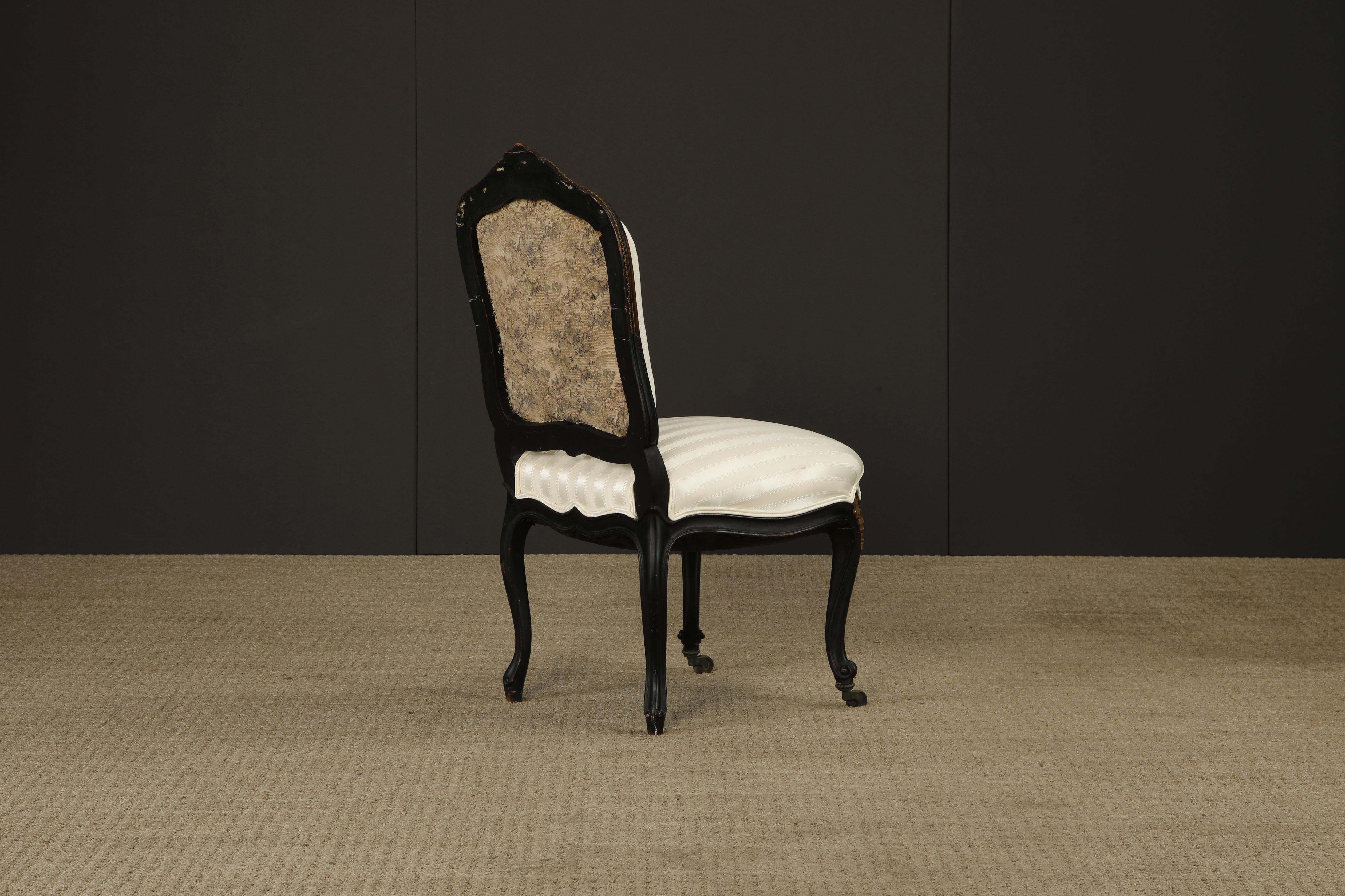 Pair of 1890s French Louis XV Carved, Gilt, Ebonized, and Upholstered Chairs For Sale 13
