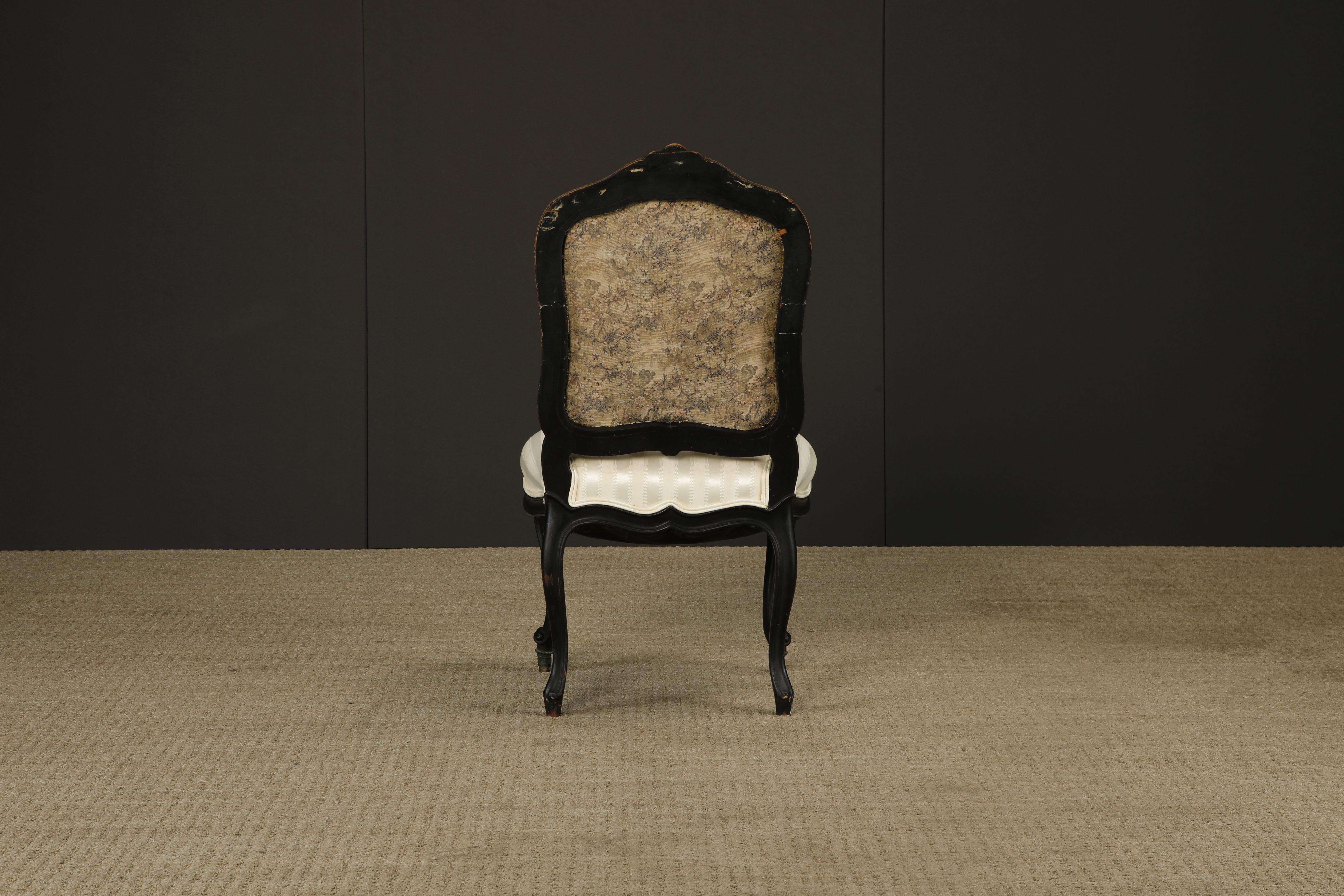 Pair of 1890s French Louis XV Carved, Gilt, Ebonized, and Upholstered Chairs For Sale 14