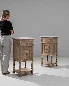 Pair of 1890s French Louis XVI Bedside Tables With Marble Tops