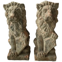 Pair of 1890s French Terracotta Lions