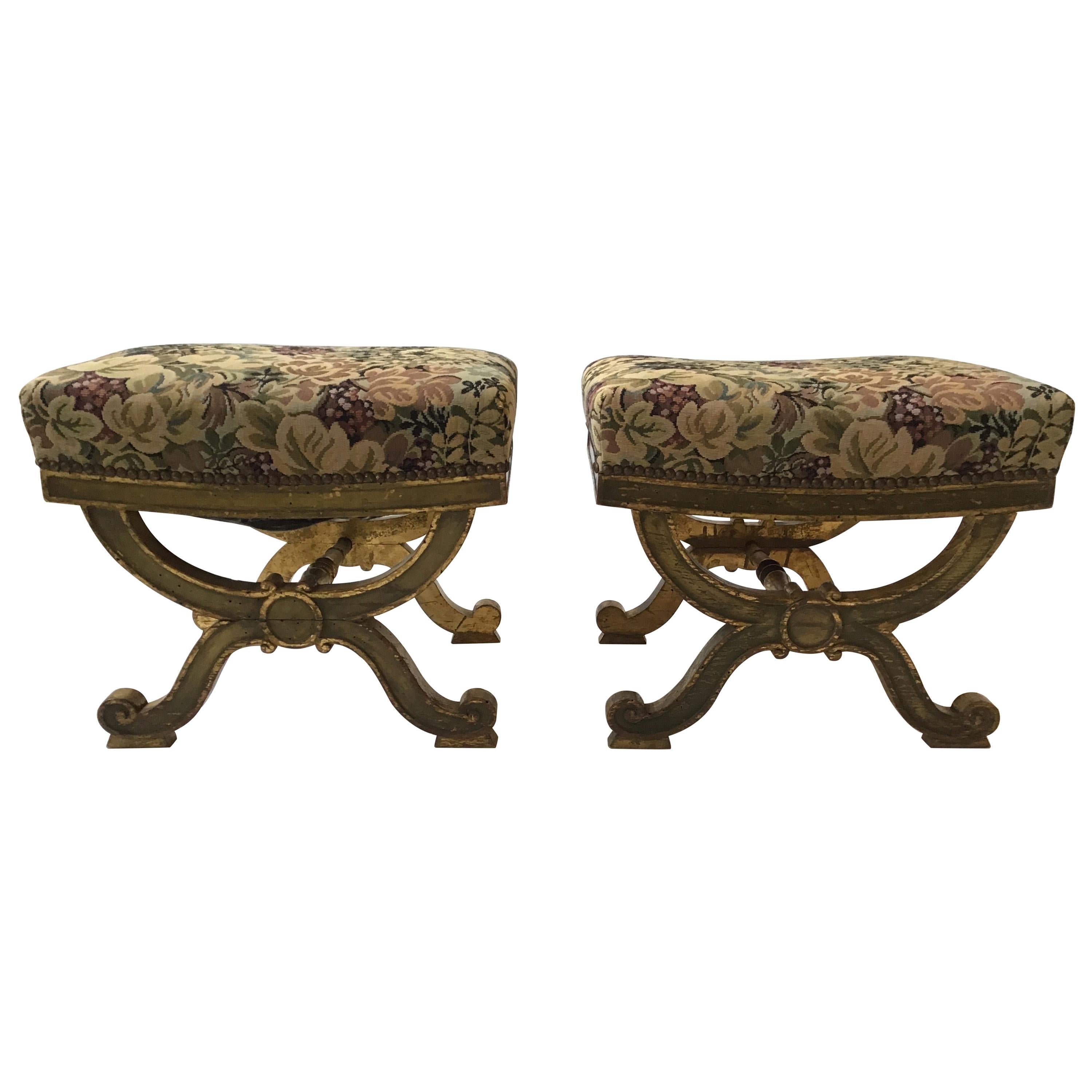 Pair of 1890s Italian Classical Giltwood Benches For Sale