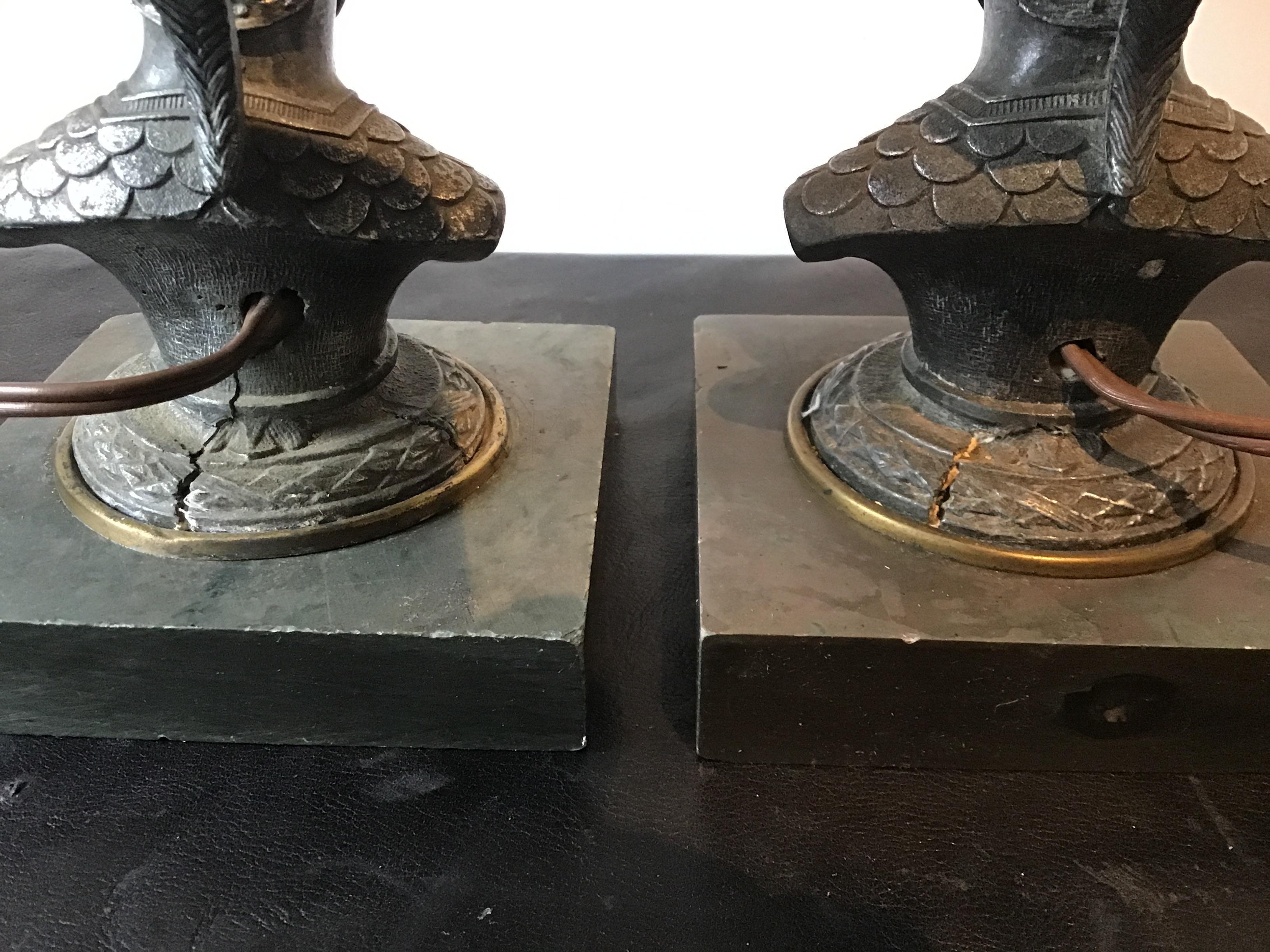 Late 19th Century Pair of 1890s Knight Lamps on Stone Bases