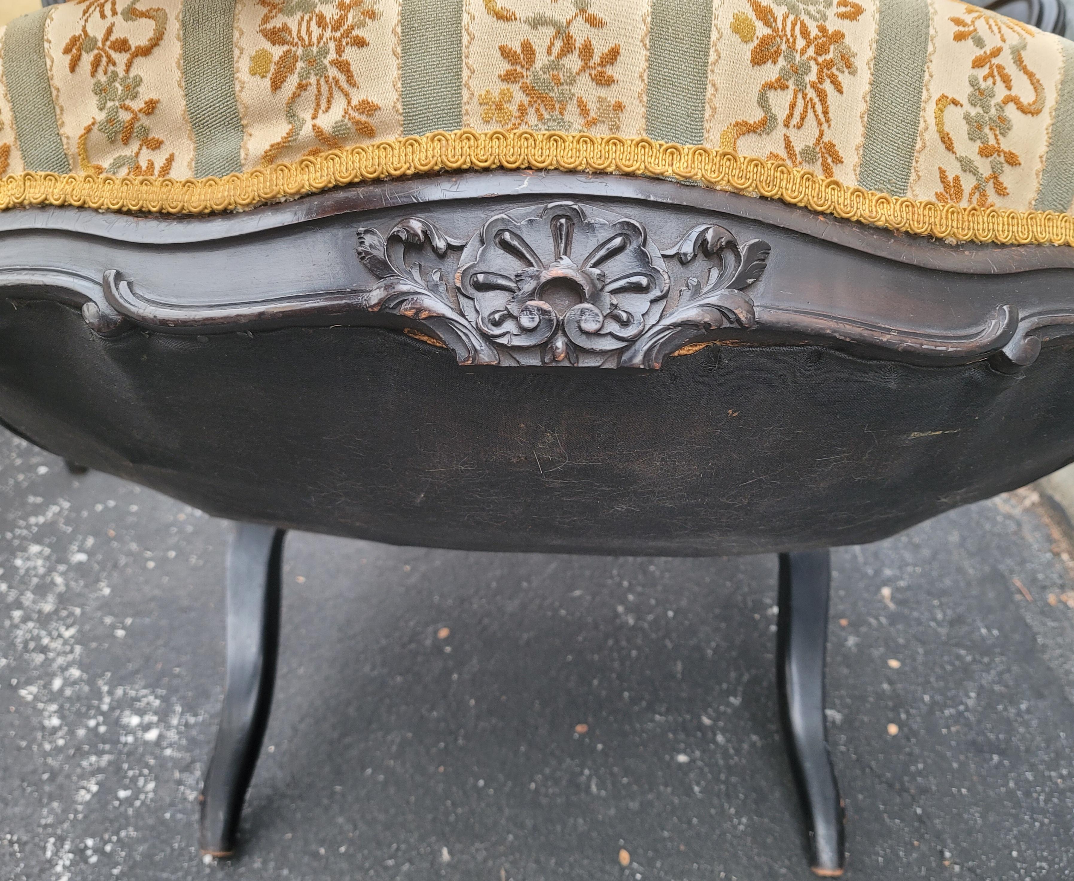 Pair of  1890s Louis XV Carved, Ebonized and Upholstered Bergere  Arm Chairs For Sale 6