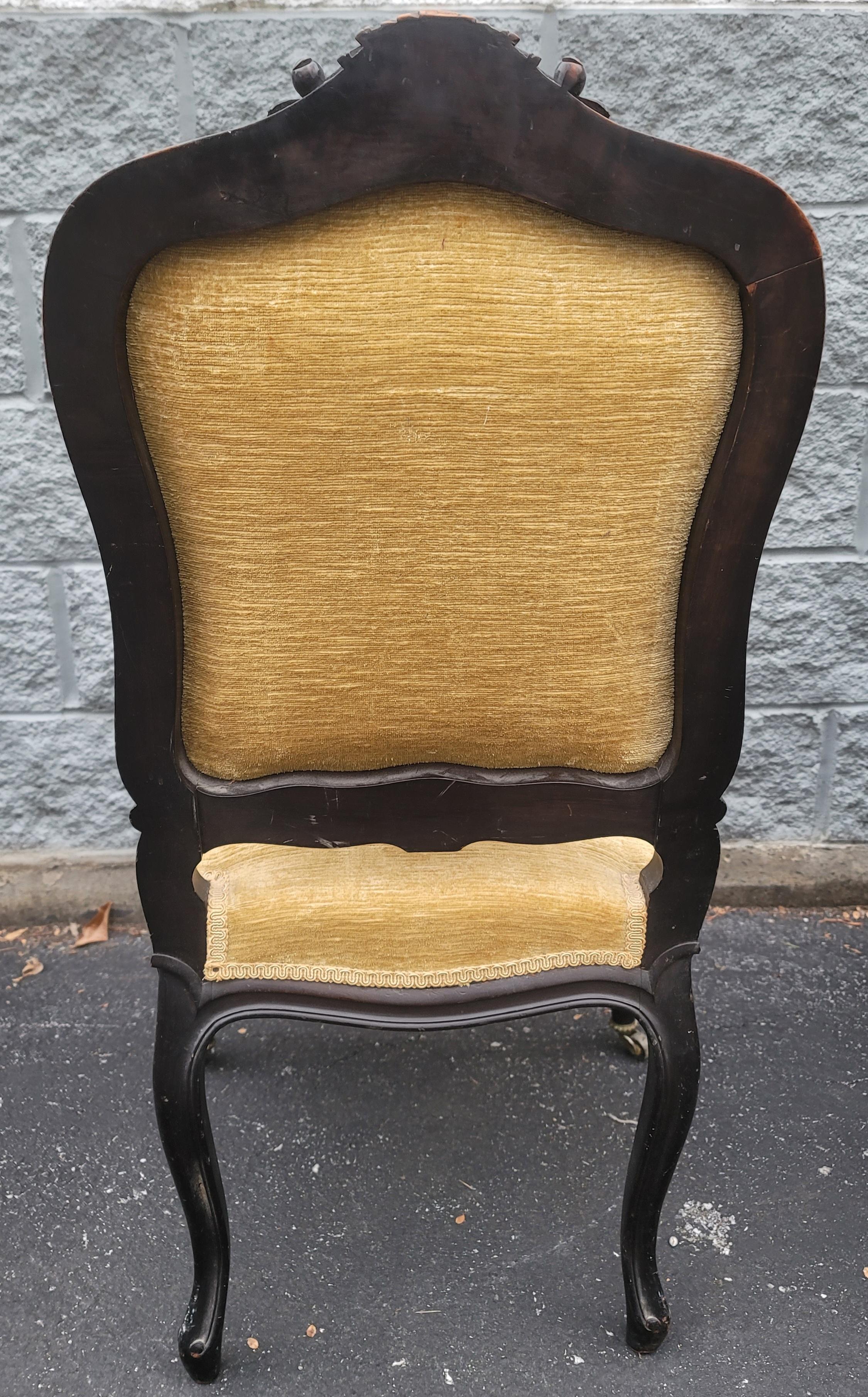 Pair of 1890s Louis XV Carved, Ebonized and Upholstered Chairs For Sale 3