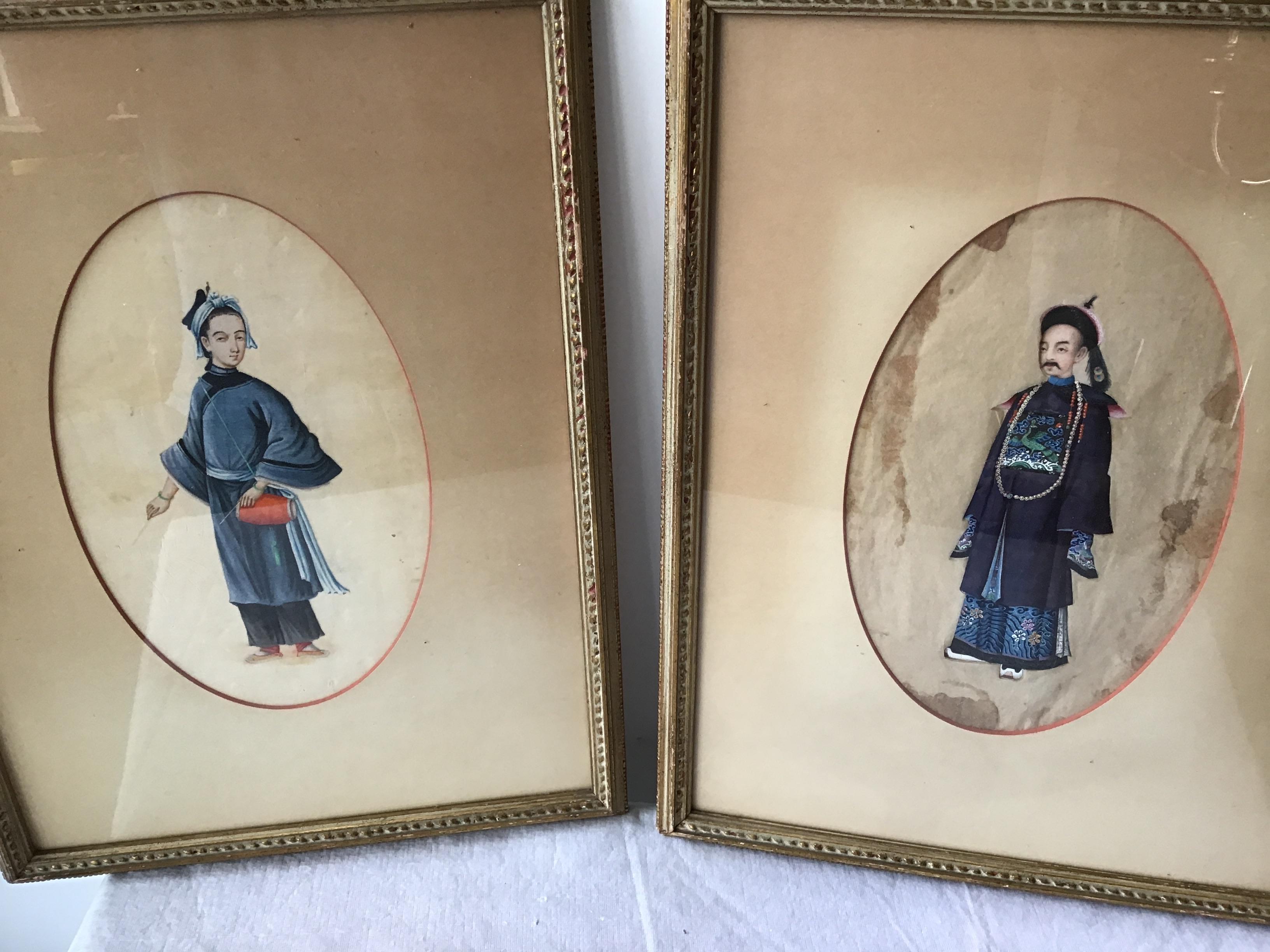 Pair of 1890s paintings of Asian figures. Nice quality.