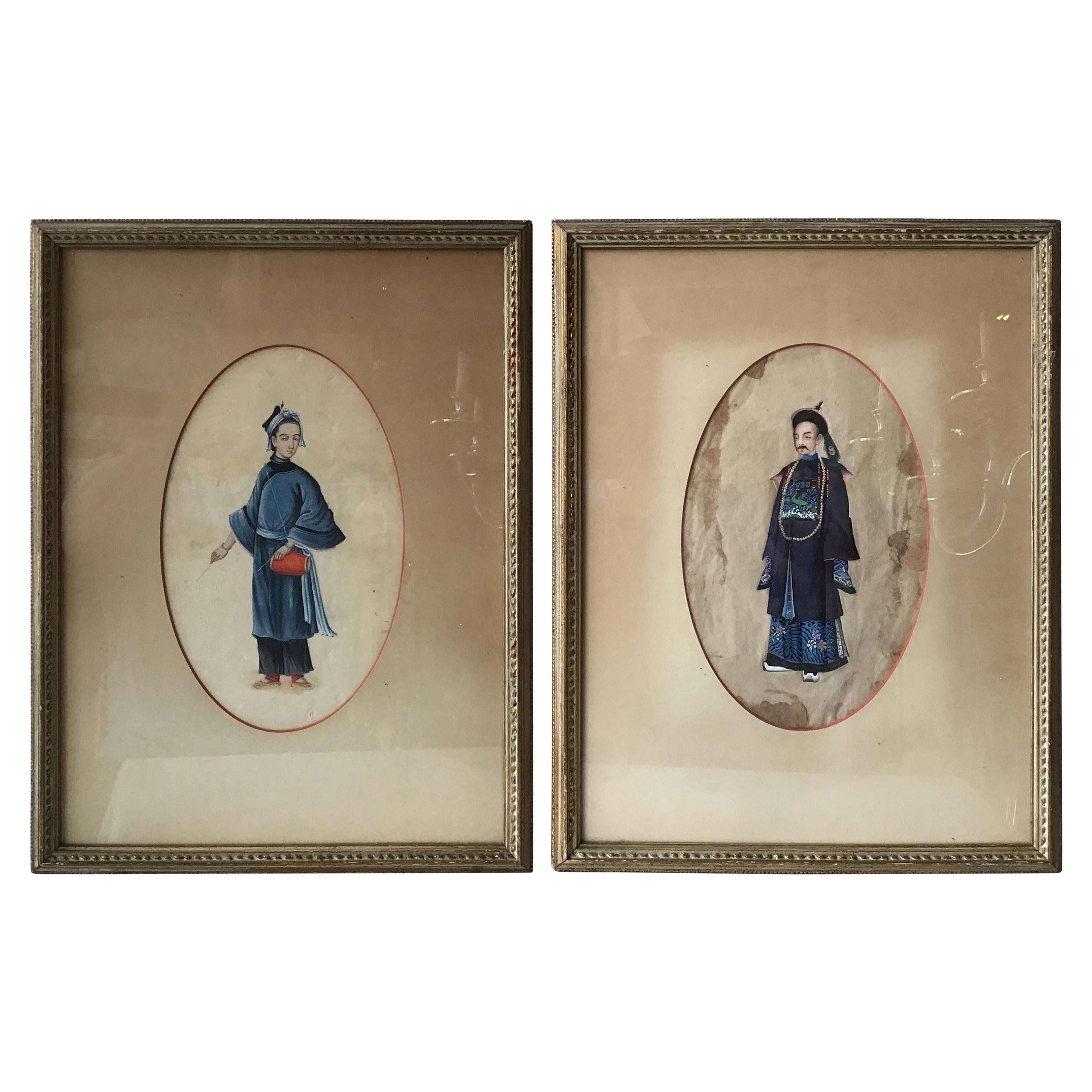 Pair of 1890s Paintings of Asian Figures