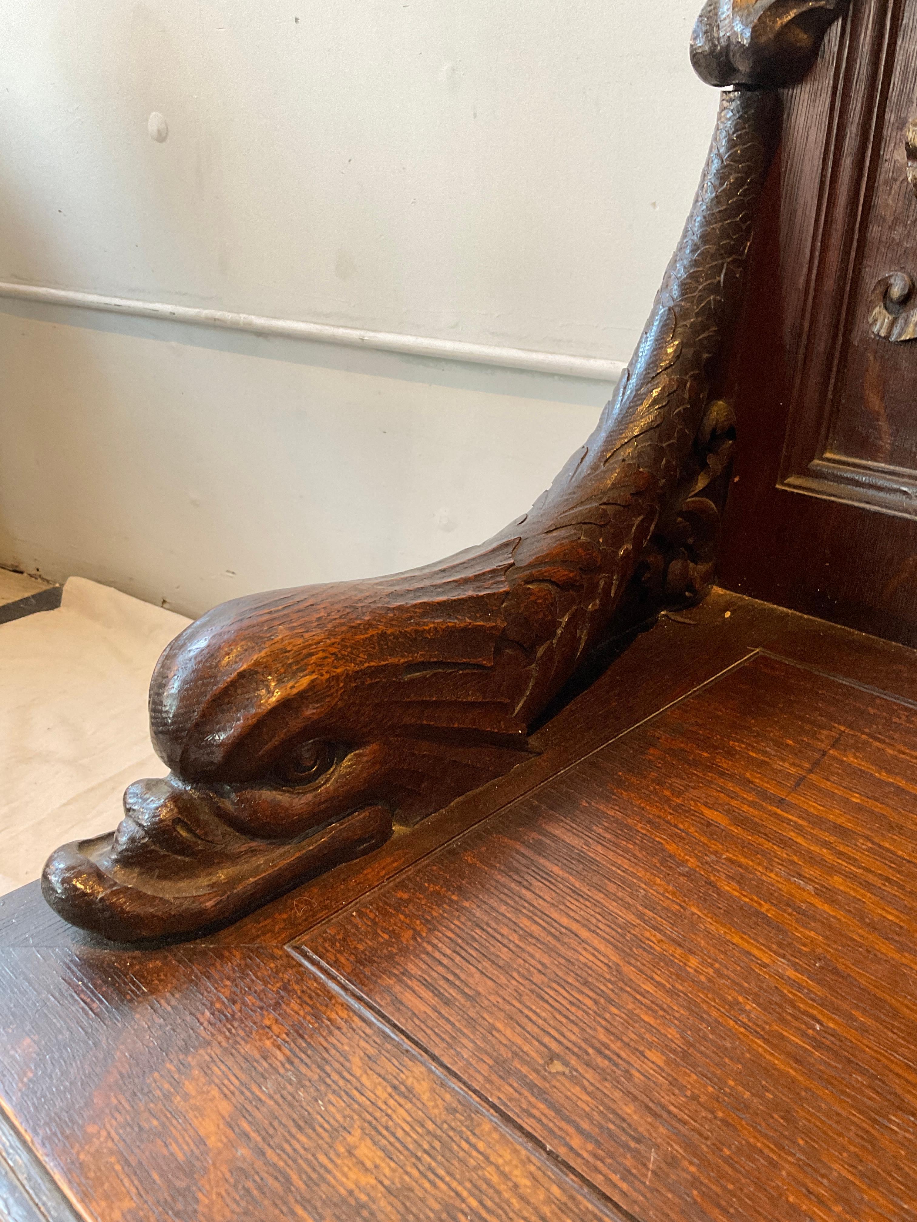 Pair Of 1890s Tall Carved Wood Gothic Chairs For Sale 6