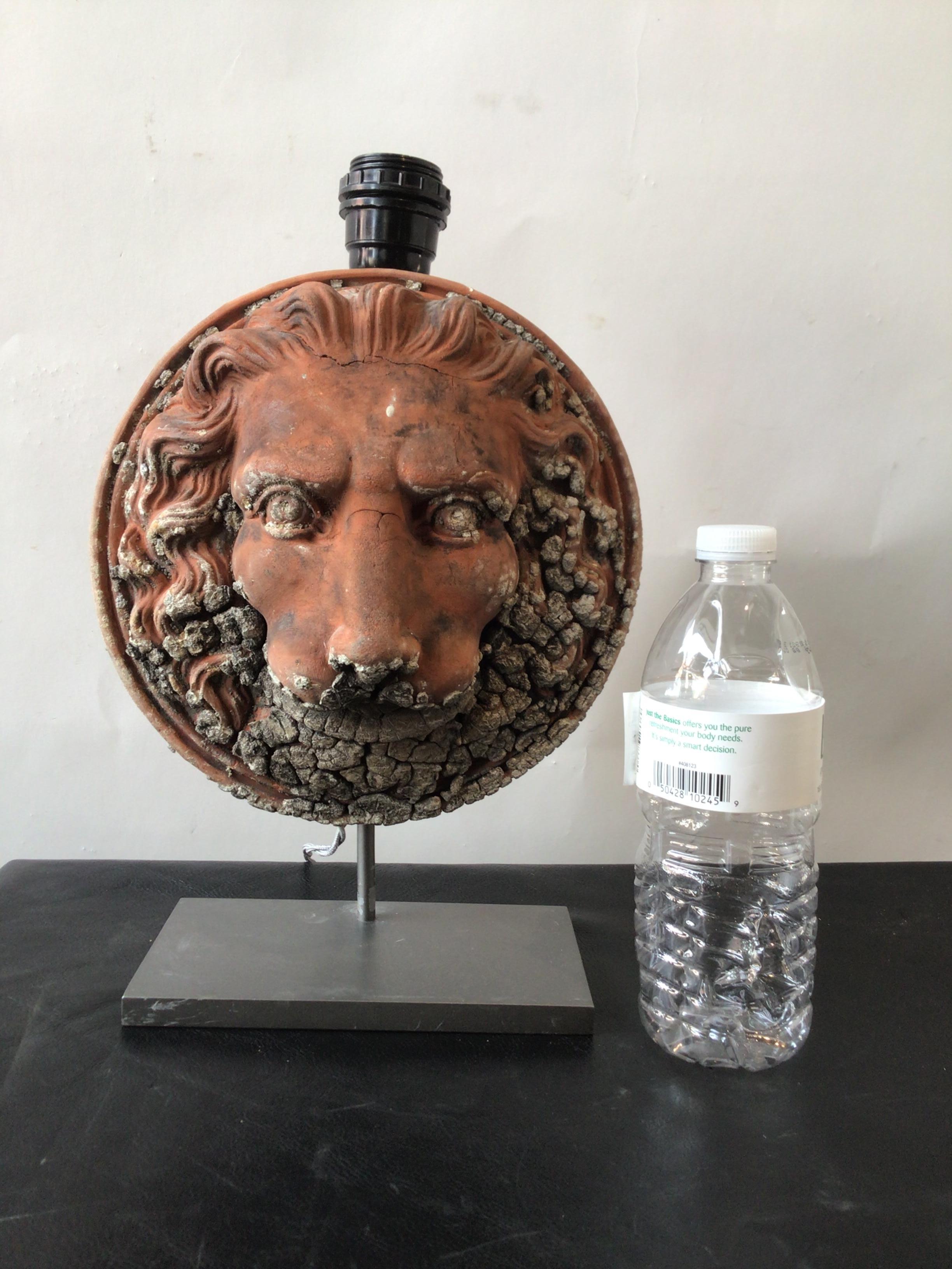 Pair of 1890s Terracotta Lion Table Lamps In Good Condition For Sale In Tarrytown, NY