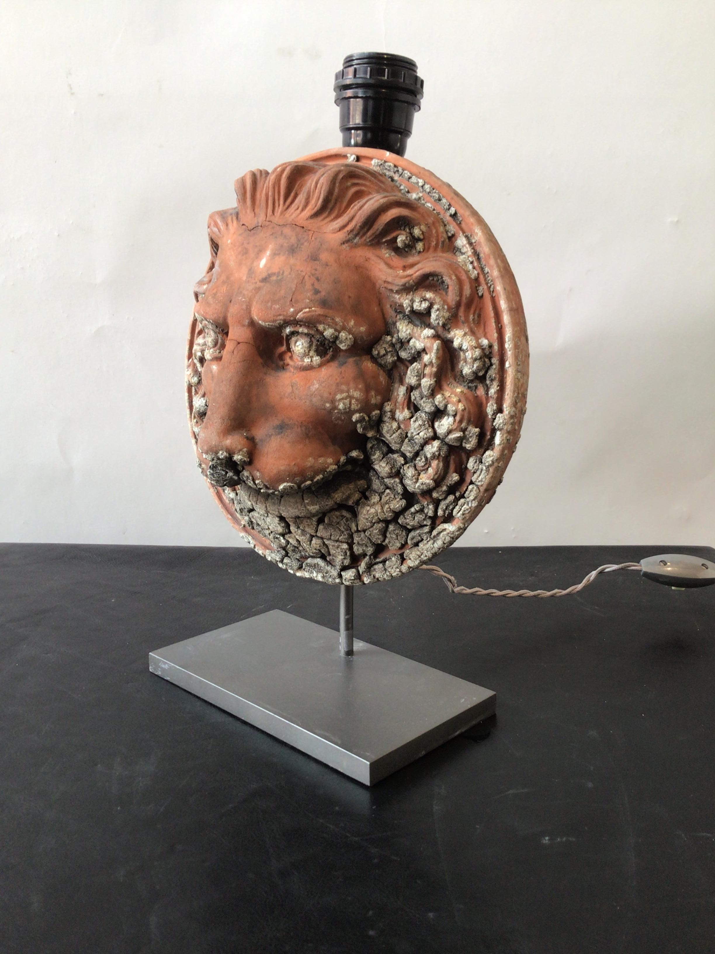 Late 19th Century Pair of 1890s Terracotta Lion Table Lamps For Sale