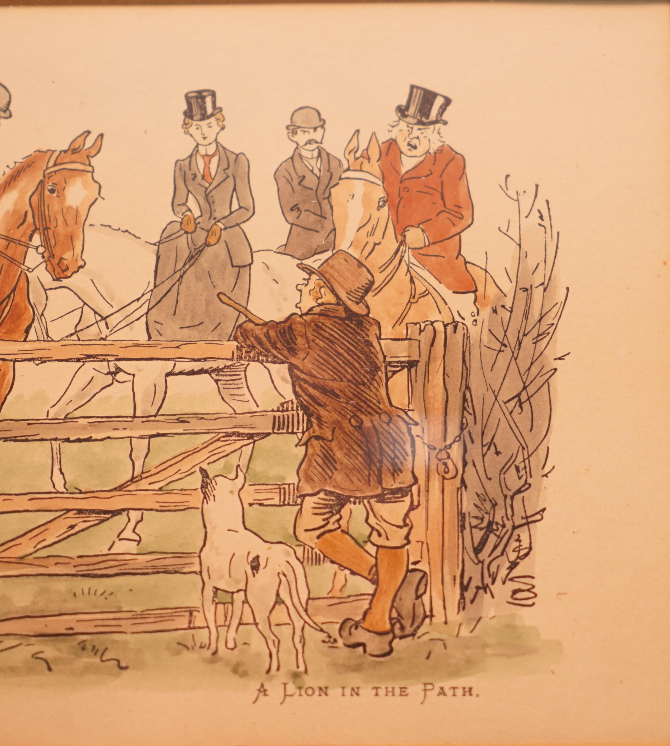 Paire de peintures à l'aquarelle de 1894 par H Brock Guest Univited, un lion dans le chemin en vente 4
