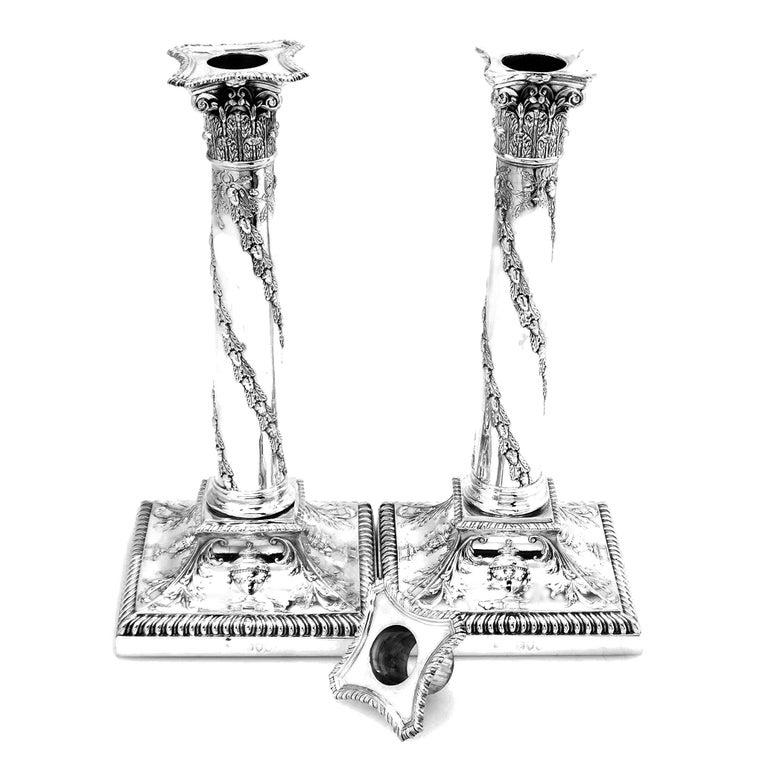 Hammered Pair of 1895 English Victorian Sterling Silver Candlesticks