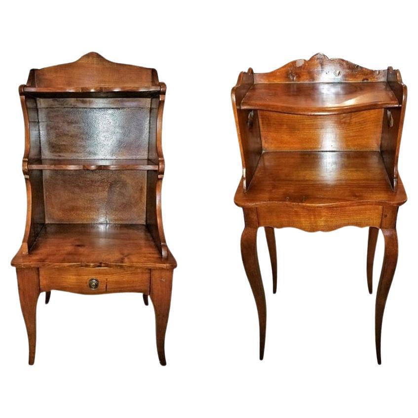 Pair of 18C Country French Cherrywood Open Shelved Side Tables