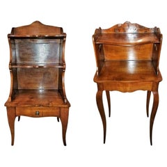 Antique Pair of 18C Country French Cherrywood Open Shelved Side Tables