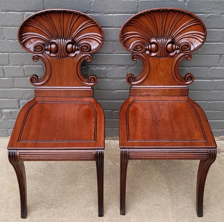 Hand-Crafted Pair of 18C Irish Regency Hall Chairs