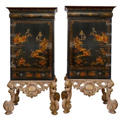 Pair of  18c Style Georgian Chinoiserie Giltwood Cabinets