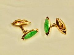 Pair of 18 Carat Gold & Jade Cufflinks Made in Hong Kong, circa 1920