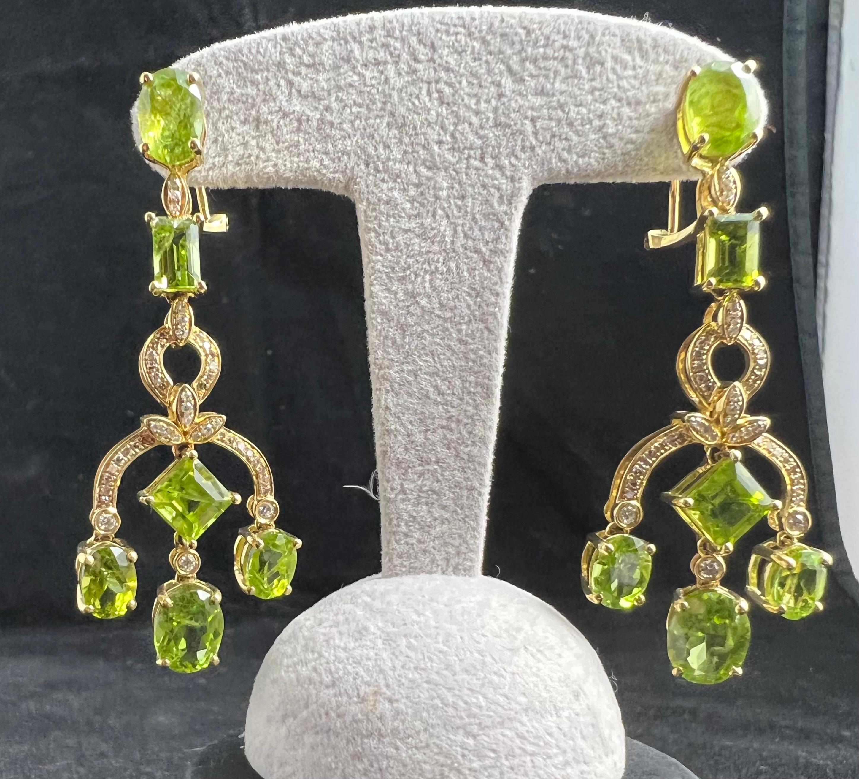 Women's Pair of 18ct Yellow Gold Earrings Set with Peridots and Brilliants