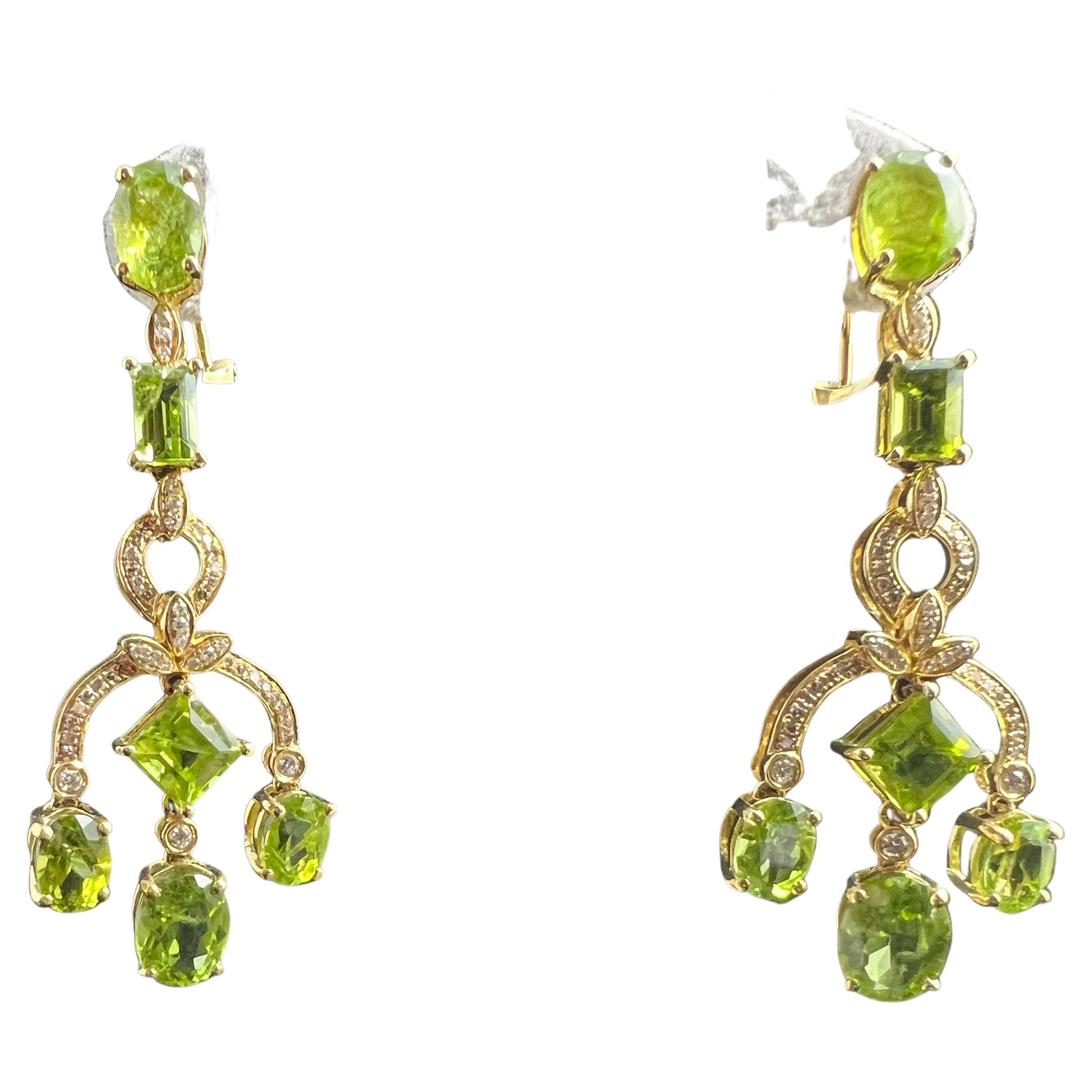 Pair of 18ct Yellow Gold Earrings Set with Peridots and Brilliants