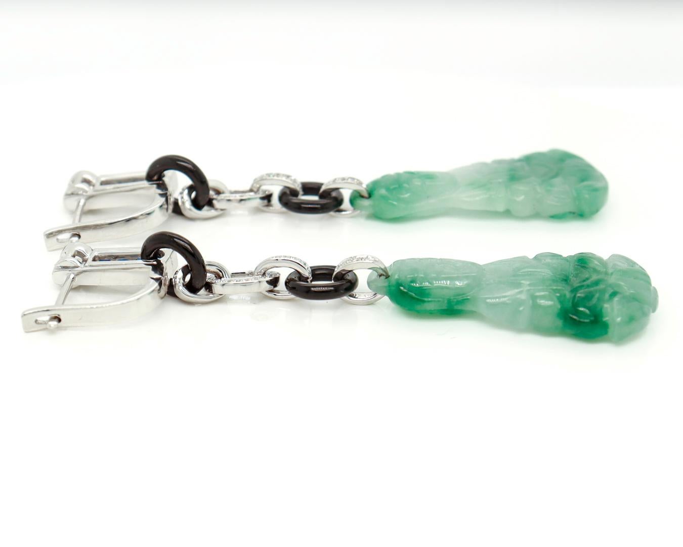 Pair of 18K Art Deco Style Jade, Onyx, Diamond, and Sapphire Dangle Earrings For Sale 5