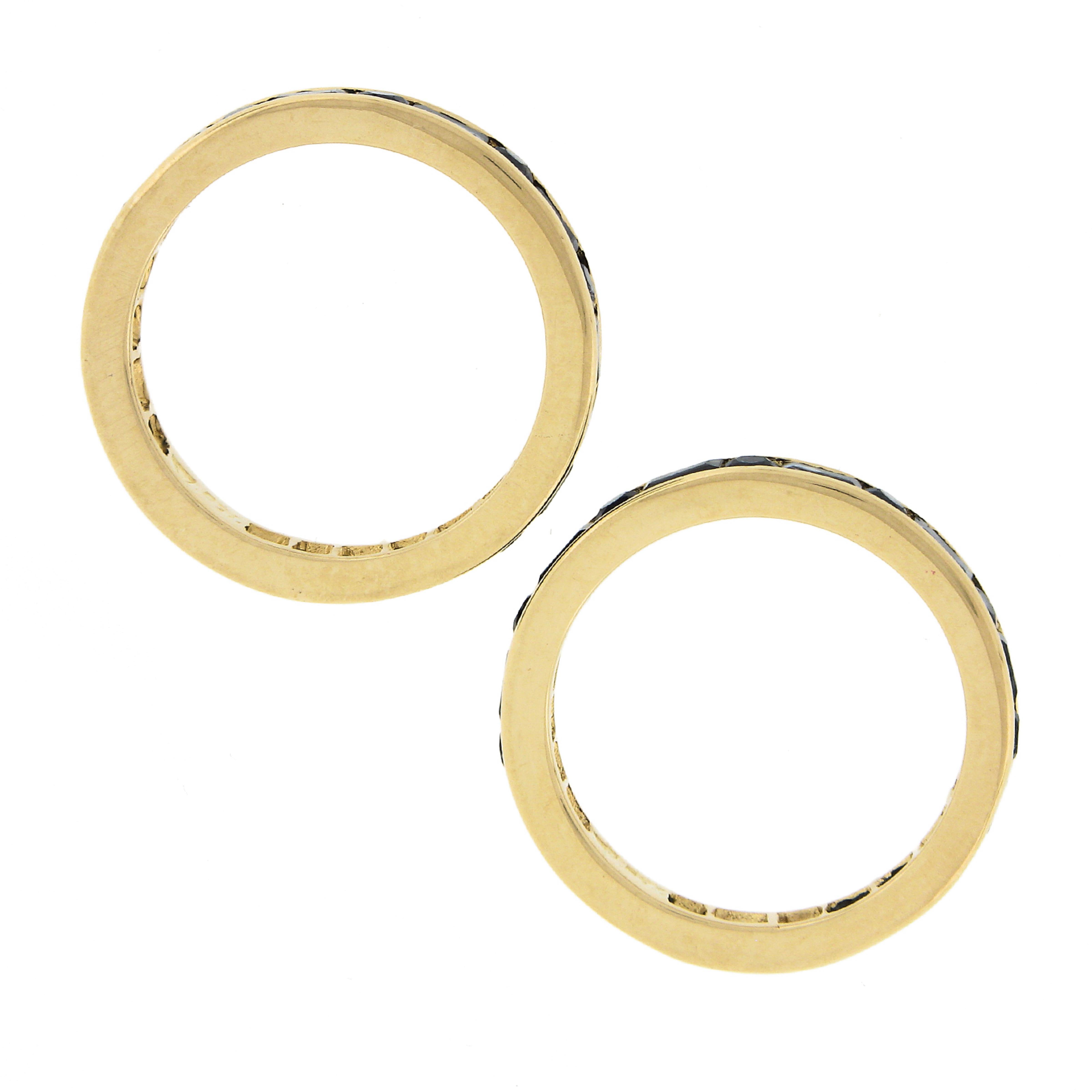Pair of 18k Gold 4.4ctw Channel Set GIA Sapphire Eternity Stack Band Guard Rings For Sale 1
