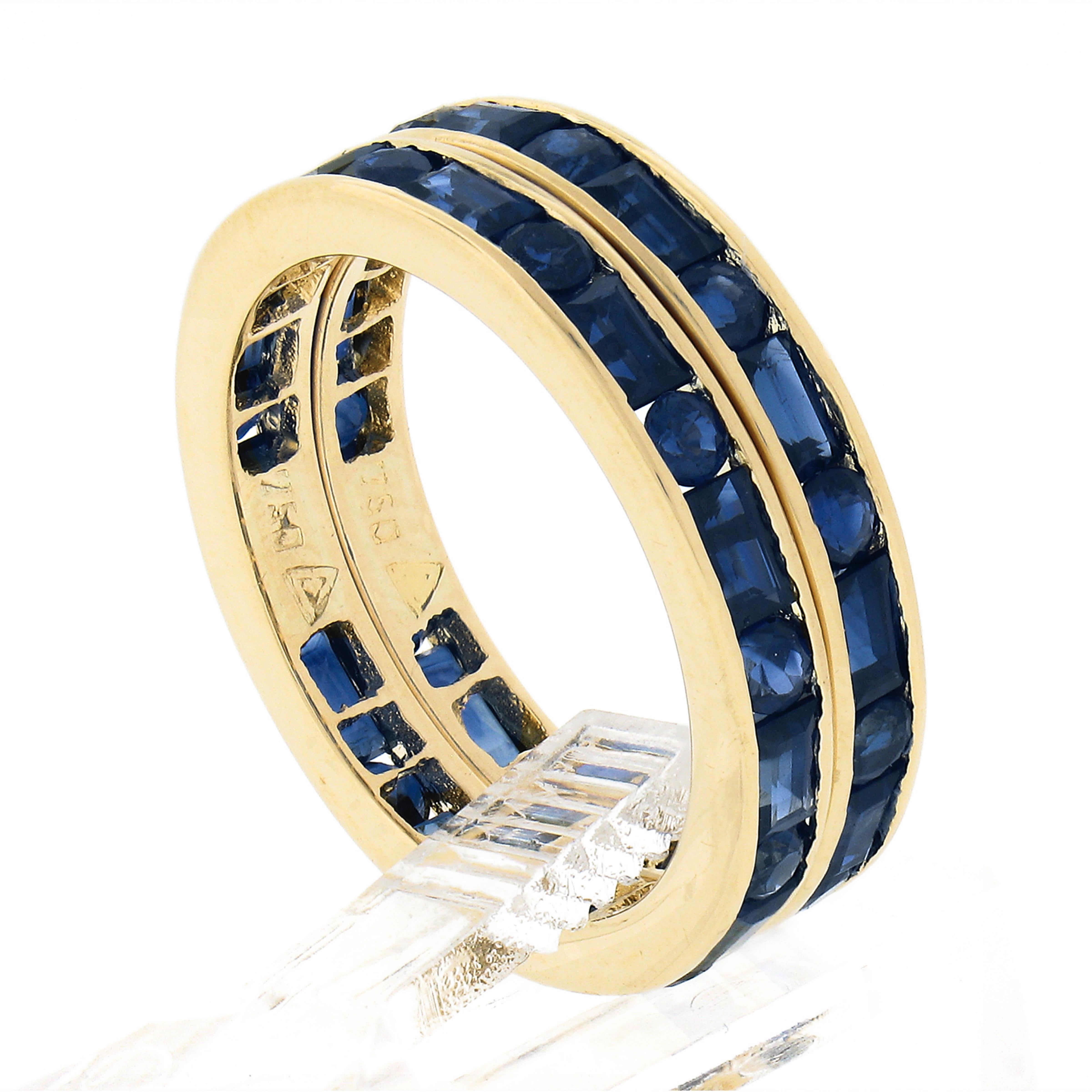 Pair of 18k Gold 4.4ctw Channel Set GIA Sapphire Eternity Stack Band Guard Rings For Sale 2