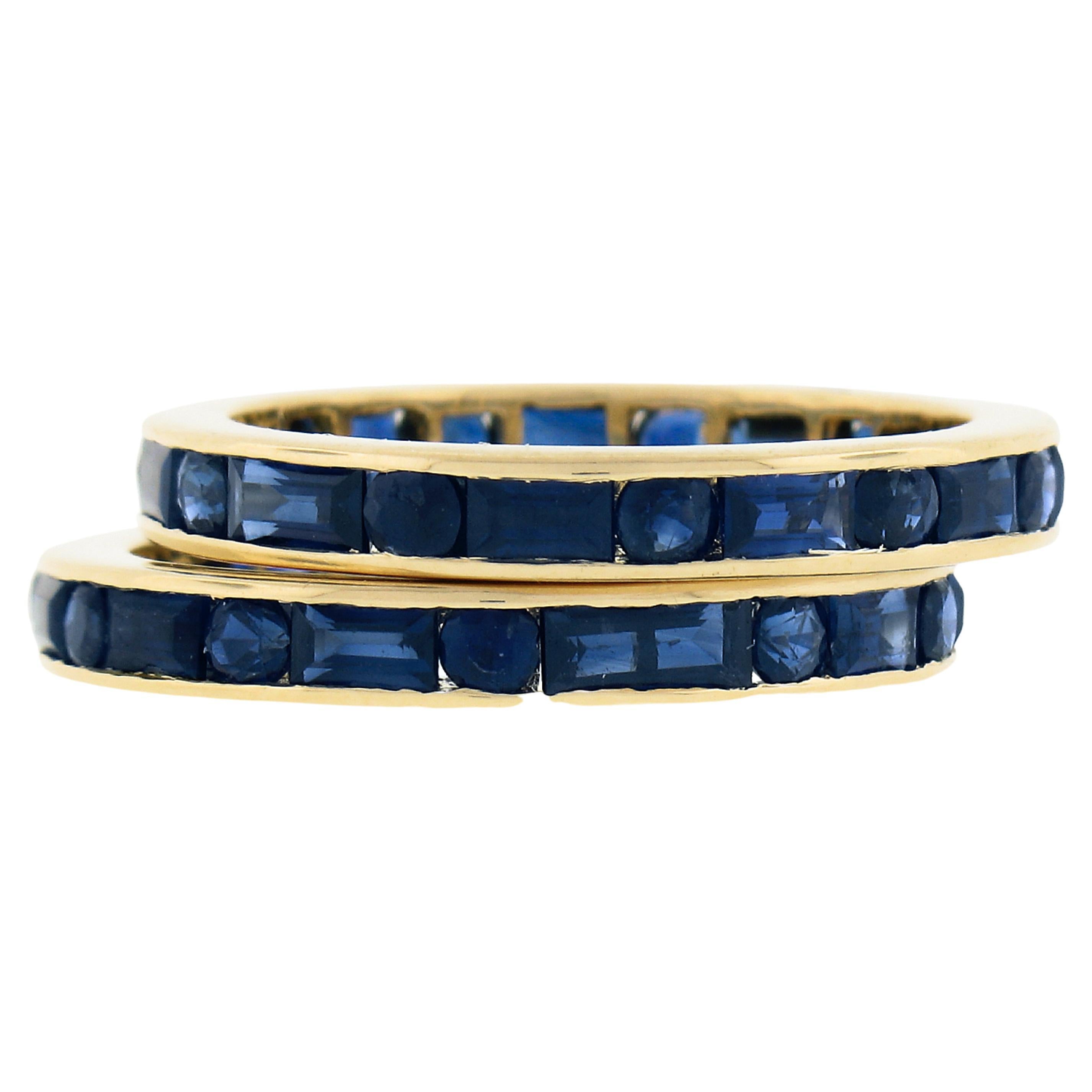 Pair of 18k Gold 4.4ctw Channel Set GIA Sapphire Eternity Stack Band Guard Rings For Sale