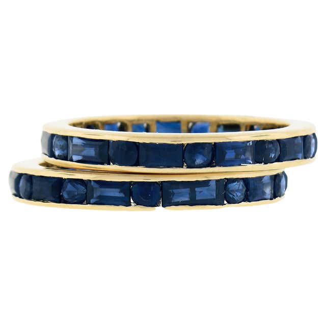 Pair of 18k Gold Channel GIA Vivid Red Burma Ruby Eternity Stack Band ...